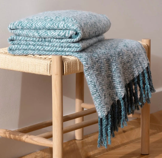 Teal herringbone throw