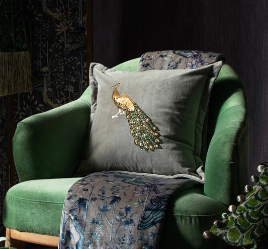 Peacock embroidered cushion